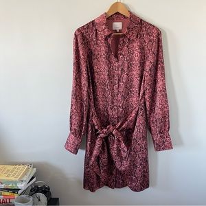 Cinq á Sept Gaby Snakeskin Print Button Collared Tie Shirt Dress sz Large